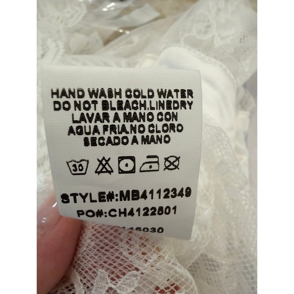 Bloomingdale's CQ by CH Small Off-White Sheer Mesh Lace Ruffle Satin Trim Blouse - Picture 7 of 8